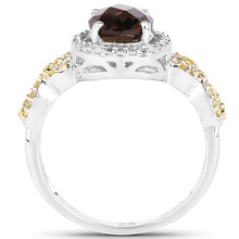 Load image into Gallery viewer, 1.90 Carat Genuine Smoky Quartz, Yellow Diamond &amp; White Diamond .925 Sterling Silver Ring
