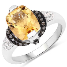 Load image into Gallery viewer, "2.83 Carat Genuine Citrine, Champagne Diamond and White Diamond .925 Sterling Silver Ring
