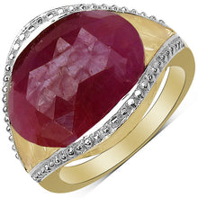 Load image into Gallery viewer, 14K Yellow Gold Plated 9.29 Carat Genuine Pink Sapphire &amp; White Diamond .925 Sterling Silver Ring

