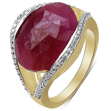 Load image into Gallery viewer, 14K Yellow Gold Plated 9.29 Carat Genuine Pink Sapphire &amp; White Diamond .925 Sterling Silver Ring
