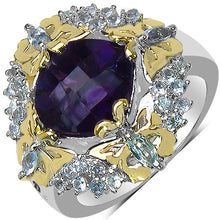 Load image into Gallery viewer, 3.91 Carat Genuine Amethyst, Blue Topaz &amp; White Diamond .925 Sterling Silver Ring
