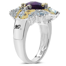 Load image into Gallery viewer, 3.91 Carat Genuine Amethyst, Blue Topaz &amp; White Diamond .925 Sterling Silver Ring
