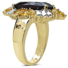 Load image into Gallery viewer, 14K Yellow Gold Plated 7.07 Carat Genuine Smoky Quartz, Citrine &amp; White Diamond .925 Sterling Silver Ring
