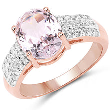 将图片加载到图库查看器，14K Rose Gold Plated 3.27 Carat Genuine Kunzite Oval and White Zircon .925 Sterling Silver Ring Ring
