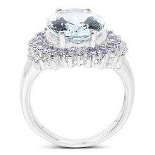 Load image into Gallery viewer, 5.30 Carat Genuine Aquamarine, Tanzanite &amp; White Topaz .925 Sterling Silver Ring
