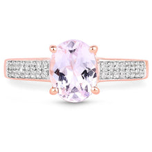 将图片加载到图库查看器，14K Rose Gold Plated 2.91 Carat Genuine Kunzite and White Zircon .925 Sterling Silver Ring
