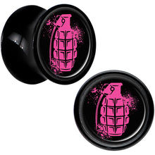 Load image into Gallery viewer, Black Acrylic Pink Grenade Saddle Plug Set 00G
