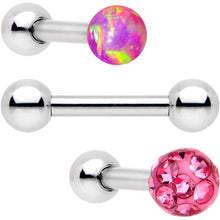 Load image into Gallery viewer, 16G 1/4 Pink Faux Opal Ball Cartilage Tragus Earring 3 Pack Set
