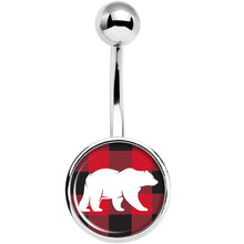 将图片加载到图库查看器，Red Black Plaid Polar Bear Belly Ring
