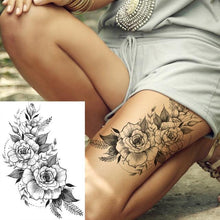Load image into Gallery viewer, Realistic Big Flower Temporary Waterproof Sticker Tattoos For Body Painting Arm Legs Fake Black Rose Tattoos For Womens
