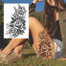 Load image into Gallery viewer, Realistic Big Flower Temporary Waterproof Sticker Tattoos For Body Painting Arm Legs Fake Black Rose Tattoos For Womens
