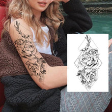 Load image into Gallery viewer, Realistic Big Flower Temporary Waterproof Sticker Tattoos For Body Painting Arm Legs Fake Black Rose Tattoos For Womens
