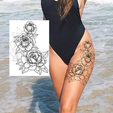 Load image into Gallery viewer, Realistic Big Flower Temporary Waterproof Sticker Tattoos For Body Painting Arm Legs Fake Black Rose Tattoos For Womens
