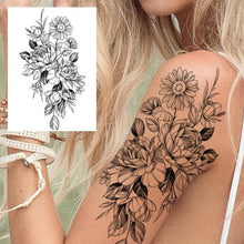Load image into Gallery viewer, Realistic Big Flower Temporary Waterproof Sticker Tattoos For Body Painting Arm Legs Fake Black Rose Tattoos For Womens
