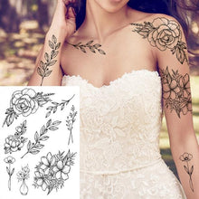 Load image into Gallery viewer, Realistic Big Flower Temporary Waterproof Sticker Tattoos For Body Painting Arm Legs Fake Black Rose Tattoos For Womens
