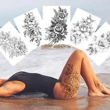 Load image into Gallery viewer, Realistic Big Flower Temporary Waterproof Sticker Tattoos For Body Painting Arm Legs Fake Black Rose Tattoos For Womens
