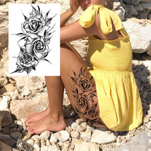 Load image into Gallery viewer, Realistic Big Flower Temporary Waterproof Sticker Tattoos For Body Painting Arm Legs Fake Black Rose Tattoos For Womens
