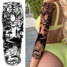 Load image into Gallery viewer, Realistic Full Arm Temporary Tattoos Sleeve Fake Tatoos Warrior Lion Tiger Flower Waterproof Tattoo Stickers For Womens Mens
