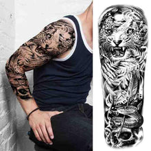 Load image into Gallery viewer, Realistic Full Arm Temporary Tattoos Sleeve Fake Tatoos Warrior Lion Tiger Flower Waterproof Tattoo Stickers For Womens Mens
