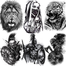Load image into Gallery viewer, Realistic Lion Temporary Tattoo Black Warrior Sticker Waterproof Luxury Tattoo For Men Women
