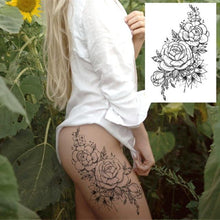 将图片加载到图库查看器，Realistic Tattoos Temporary Womens Flower Sticker Tattoos Waterproof Women Body Art Fake Legs Tattoo Stickers
