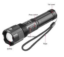 Load image into Gallery viewer, Rechargeable Adjustable Led Flashlights With High Lumen With Battery Display Super Bright Waterproof Flashlight  5 Lighting Modes For Adventure Hiking Camping Hunting New Design
