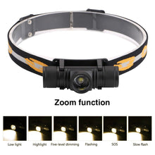 Load image into Gallery viewer, Rechargeable  Adjustable LED Power Headlamp USB Flashlight Waterproof  Headlight Torch  Light Work Lamp  For Outdoors Camping Running  Survival Hiking
