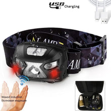 Load image into Gallery viewer, Rechargeable Adjustable  LED USB Headlight Powerfull Elastic High Lumens Headband Headlamp Motion Sensor Flashlight For Adults Kids Running Camping Hiking Camping
