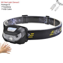 Load image into Gallery viewer, Rechargeable Adjustable  LED USB Headlight Powerfull Elastic High Lumens Headband Headlamp Motion Sensor Flashlight For Adults Kids Running Camping Hiking Camping
