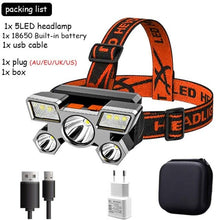 Load image into Gallery viewer, Rechargeable Adjustable  USB 5LED Headlamp with High Lumen Handsfree Waterproof Portable Ability Focusing Ring Headlight Flashlight  Torchlight For Outdoor  Camping Hiking Running Headlight
