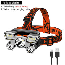 Load image into Gallery viewer, Rechargeable Adjustable  USB 5LED Headlamp with High Lumen Handsfree Waterproof Portable Ability Focusing Ring Headlight Flashlight  Torchlight For Outdoor  Camping Hiking Running Headlight
