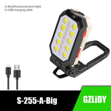 将图片加载到图库查看器，Rechargeable Adjustable USB LED Portable Charger Battery High Capacity with Digital Display LCD Screen Waterproof Flashlight COB Work Light For Repairing Outdoor Camping
