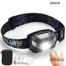 Load image into Gallery viewer, Rechargeable LED Powerfull Headlamp Flashlight USB Waterproof Headlamp Motion Body Sensor Headlight For Adults &amp; Kids Camping Flashlight Outdoors Camping Running Biking Fishing

