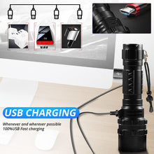 Load image into Gallery viewer, Rechargeable  LED Tactical Flashlights Waterproof Powerful High Lumen Super  Bright Power LED Aluminum Flashlight For Hiking Outdoor Camping Fishing Jogging Running HouseholdPowerful Light
