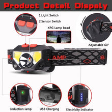 Load image into Gallery viewer, Rechargeable Powerful USB LED High Lumen Headlamp Ultra-Light Bright Headlight Waterproof Sensor Head Light  For Outdoors Camping Running Hiking Biking Fishing
