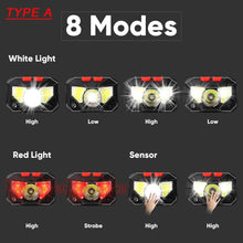 Load image into Gallery viewer, Rechargeable Powerful USB LED High Lumen Headlamp Ultra-Light Bright Headlight Waterproof Sensor Head Light  For Outdoors Camping Running Hiking Biking Fishing
