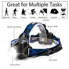 Load image into Gallery viewer, Rechargeable Ultra-bright High Lumen LED Headlamp Hands-Free USB Zoomable Headlight Waterproof  Super Bright Head Lights For Fishing Camping Hiking Riding JoggingTorch Flashlight
