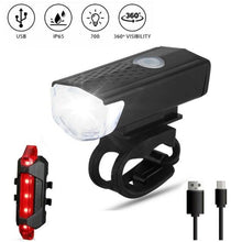 将图片加载到图库查看器，Rechargeable USB Bike Light Bicycle Front Rear Back Taillight Cycling Headlight Bicycle Lamp Flashlight Powerful Front And Back Lights Bicycle Accessories For Night Riding Cycling Safety Best Headlight With USB Tail
