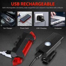 将图片加载到图库查看器，Rechargeable USB Bike Light Bicycle Front Rear Back Taillight Cycling Headlight Bicycle Lamp Flashlight Powerful Front And Back Lights Bicycle Accessories For Night Riding Cycling Safety Best Headlight With USB Tail
