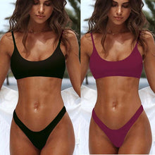 将图片加载到图库查看器，Red Micro Bikini Set Women Swimming Suit Padded Bra Bikini Two-Piece Swimwear Thong Bathing Suit Swimsuit Women's Ribbed Scoop Neck Bikini Thong Bathing Suit Two Piece Swimsuit
