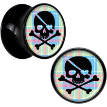 将图片加载到图库查看器，Black Acrylic Pink Green Plaid Heart Skull Saddle Plug Set 1/2
