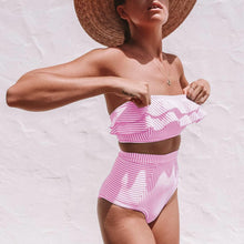 Load image into Gallery viewer, Retro Blue White Striped High Waist Bikini Lady Swimwear Women Swimsuit Female Ruffle Swim Bathing Suit  Piece Vintage High Waist Bikini Set Ruffled Swimsuits For Women Bathing Suits
