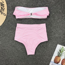 Load image into Gallery viewer, Retro Blue White Striped High Waist Bikini Lady Swimwear Women Swimsuit Female Ruffle Swim Bathing Suit  Piece Vintage High Waist Bikini Set Ruffled Swimsuits For Women Bathing Suits
