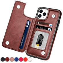 Load image into Gallery viewer, Retro PU Flip Leather Case For iPhone 14 13 12 11 Pro Max Multi Card Holder Case Cover Card Holder Leather Card Double Magnetic Closure Durable Iphone Cover
