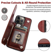 Load image into Gallery viewer, Retro PU Flip Leather Case For iPhone 14 13 12 11 Pro Max Multi Card Holder Case Cover Card Holder Leather Card Double Magnetic Closure Durable Iphone Cover
