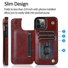 Load image into Gallery viewer, Retro PU Flip Leather Case For iPhone 14 13 12 11 Pro Max Multi Card Holder Case Cover Card Holder Leather Card Double Magnetic Closure Durable Iphone Cover
