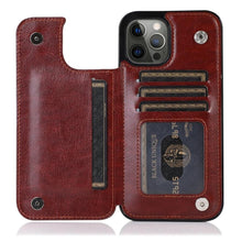 Load image into Gallery viewer, Retro PU Flip Leather Case For iPhone 14 13 12 11 Pro Max Multi Card Holder Case Cover Card Holder Leather Card Double Magnetic Closure Durable Iphone Cover
