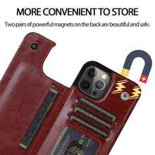 Load image into Gallery viewer, Retro PU Flip Leather Case For iPhone 14 13 12 11 Pro Max Multi Card Holder Case Cover Card Holder Leather Card Double Magnetic Closure Durable Iphone Cover
