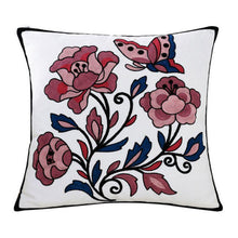 将图片加载到图库查看器，100% Cotton Embroidery Flower Pattern Pillow Cover Home Decoration Sofa Cushion Cover Housewarming Gift Pillow Case Decorative Embroidered Pillow Cover Handmade Cotton Cover For Throw Pillows Beautiful Modern Floral Patterns 45x45cm
