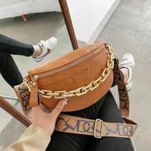 Load image into Gallery viewer, Retro Waist Bag PU Leather Fanny Pack Purse Leather with Gold Chain Strap Stylish Waist Pack Women Belt Bag Multifunctional Chest Bag
